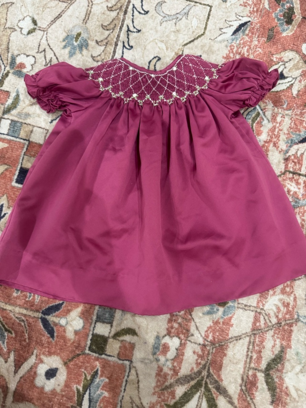 Girls' Smocked Short-Sleeve Dress - Deep Rose